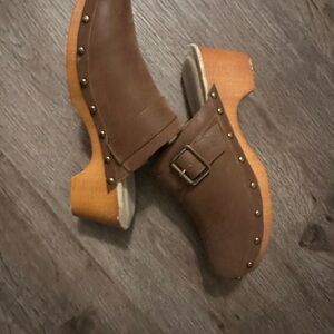 MIA Brown Leather Mules with Buckle Detail